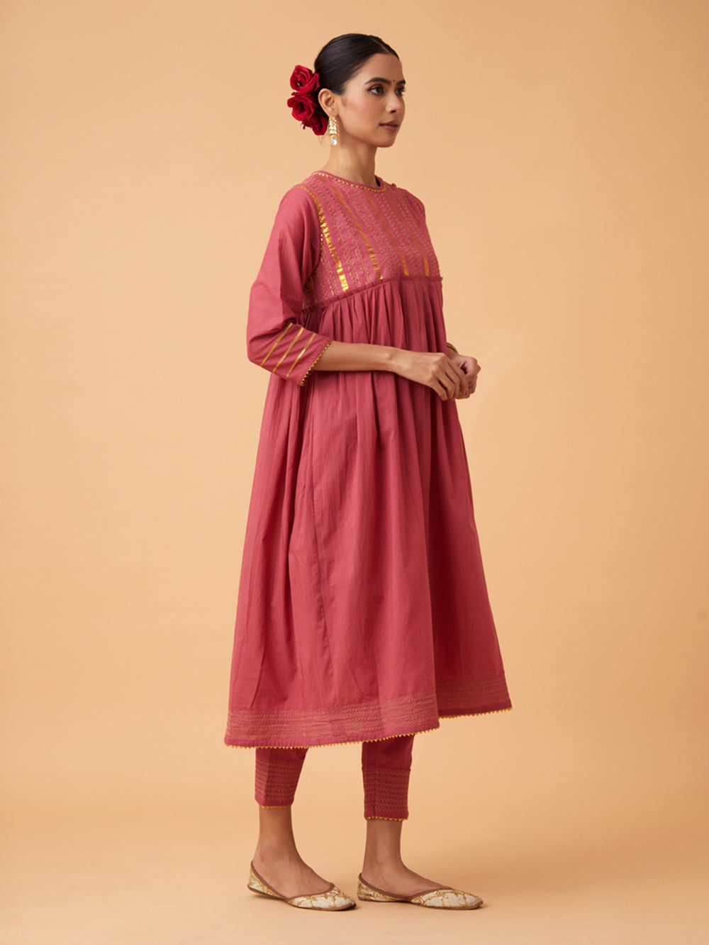 Red Cotton Kurta with Pants and Dupatta Set of 3