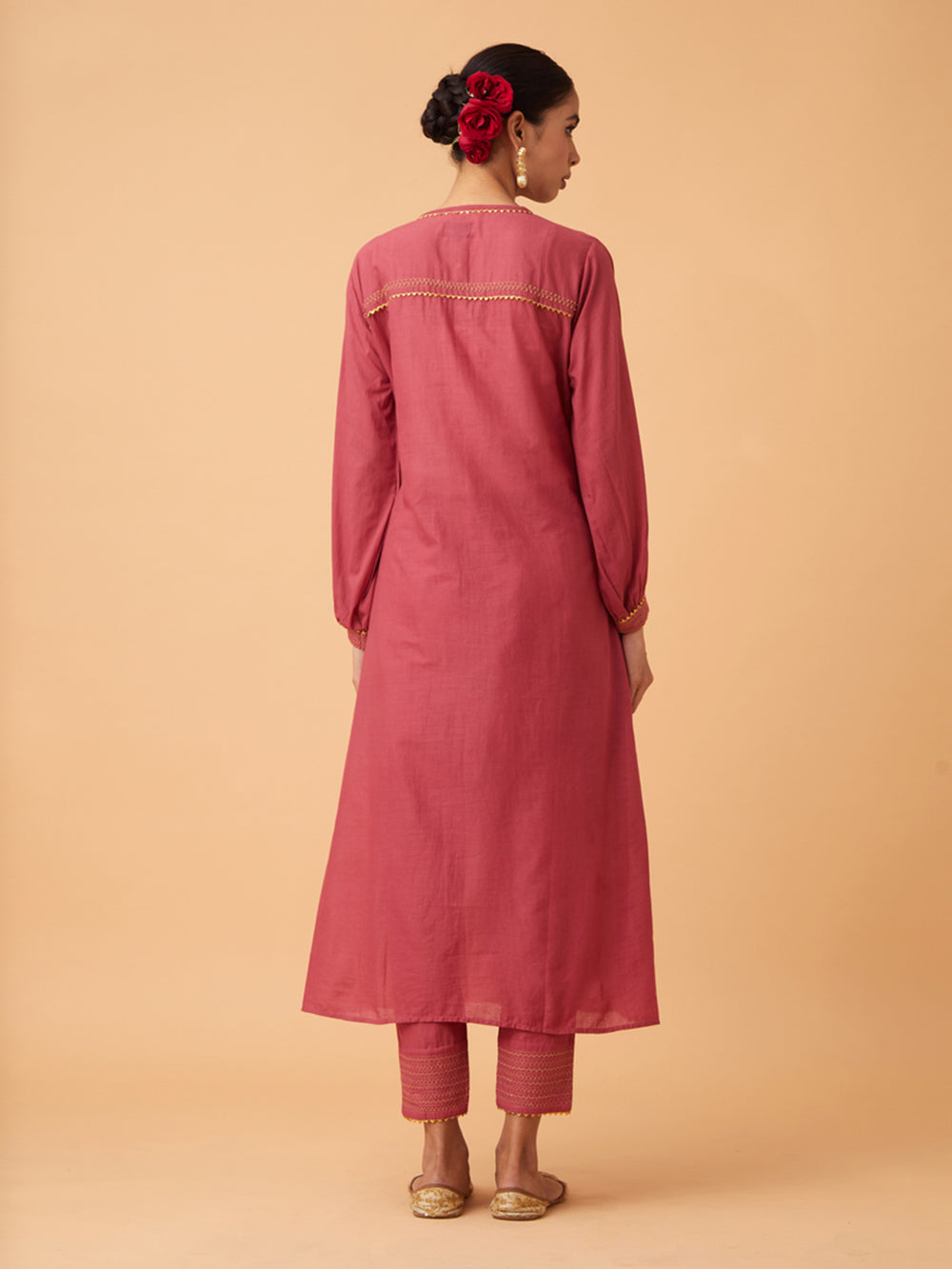 Red Cotton Kurta with Pants and Dupatta Set of 3