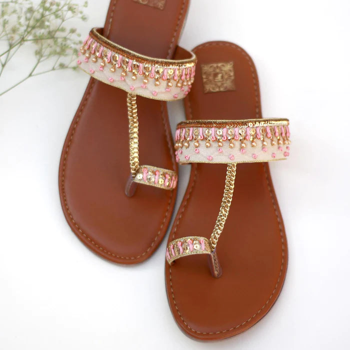 Brown Embroidered Leather Flats