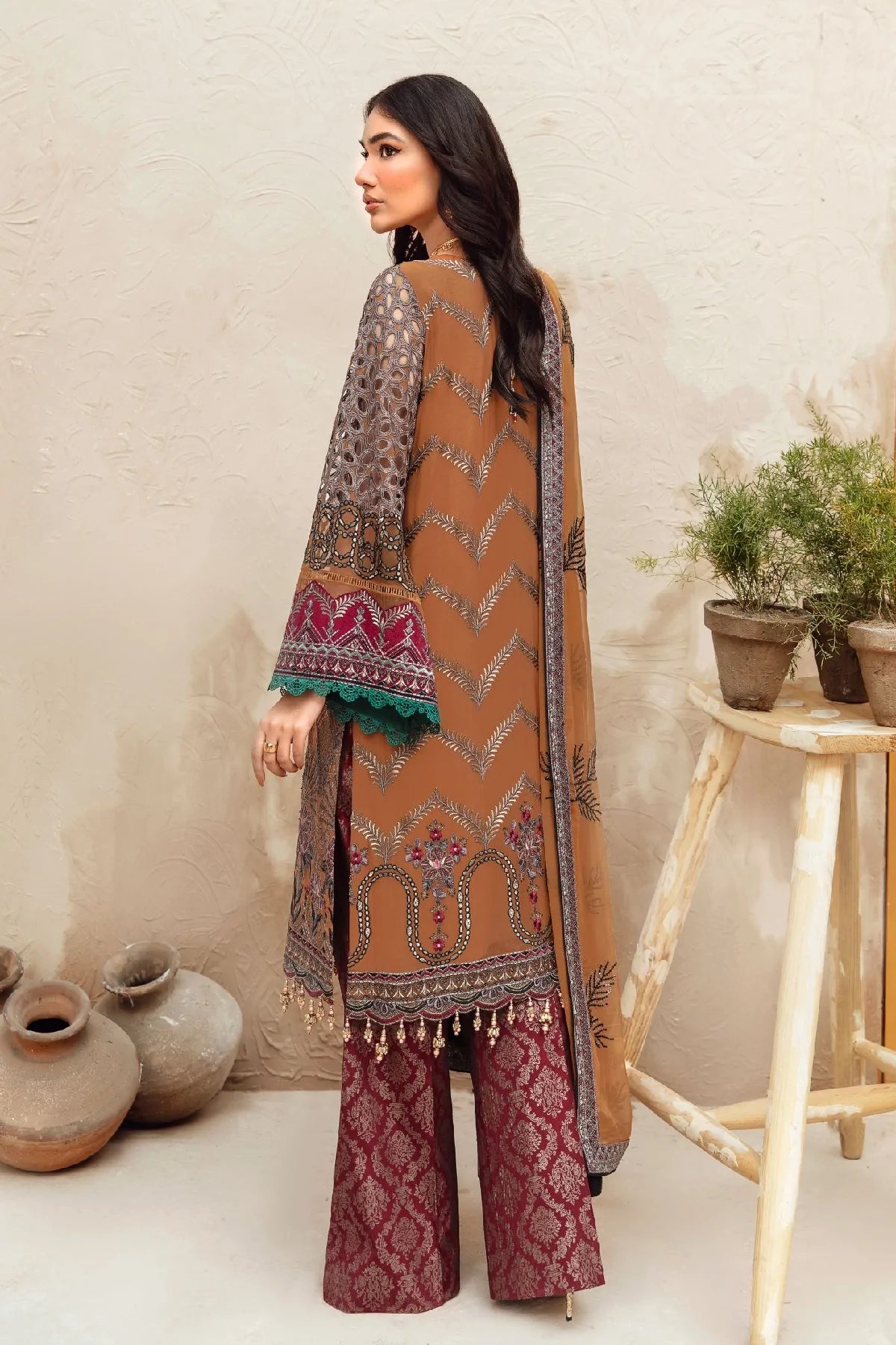 Multicolor Embroidered Chanderi Cotton Suit - Set of 3