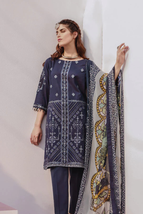 Blue Printed Chiffon Dupatta
