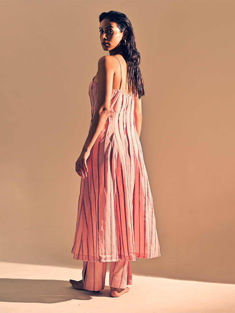 Pink Cotton Paneled Tunic Dress