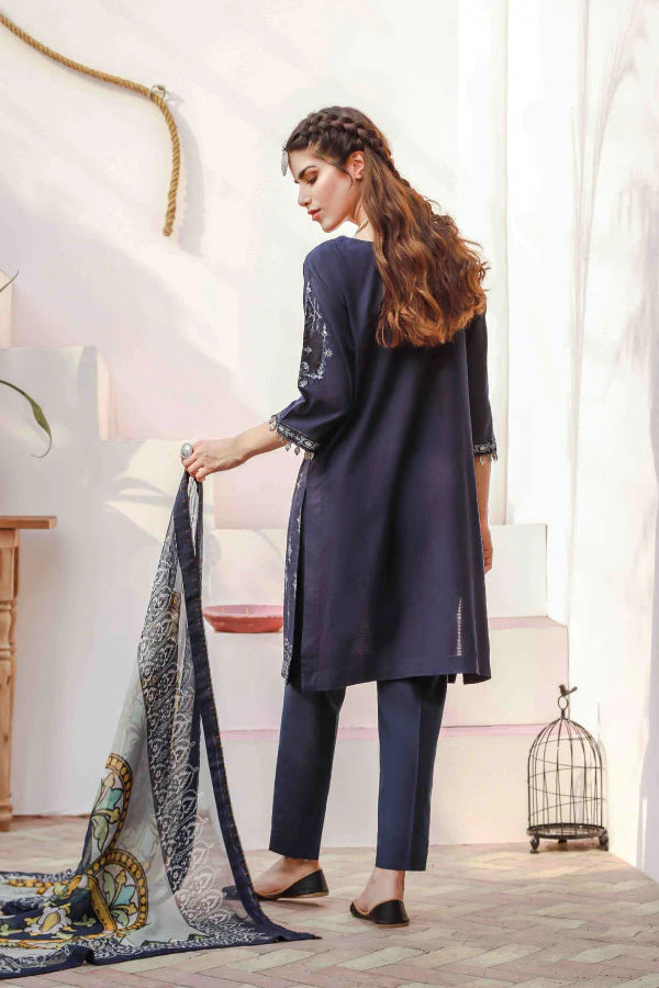 Blue Embroidered Cotton Suit - Set of 3