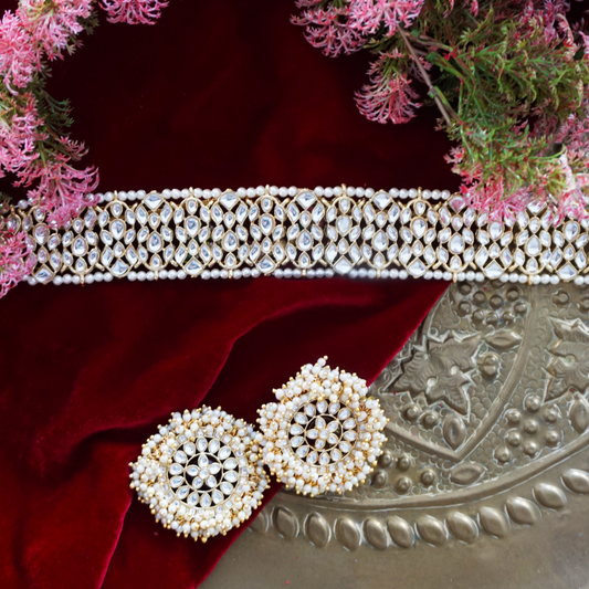 White Handcrafted Brass Kundan Choker Set