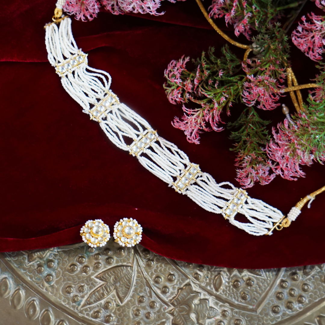 White Handcrafted Brass Necklace Set