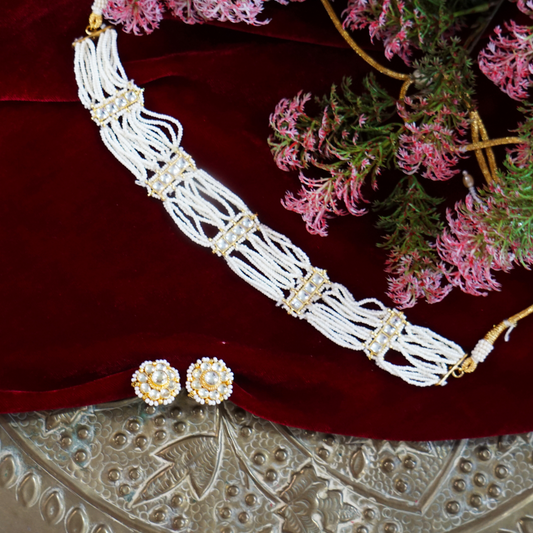 White Handcrafted Brass Necklace Set