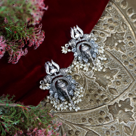 Silver Toned Handcrafted Ganesha Earrings