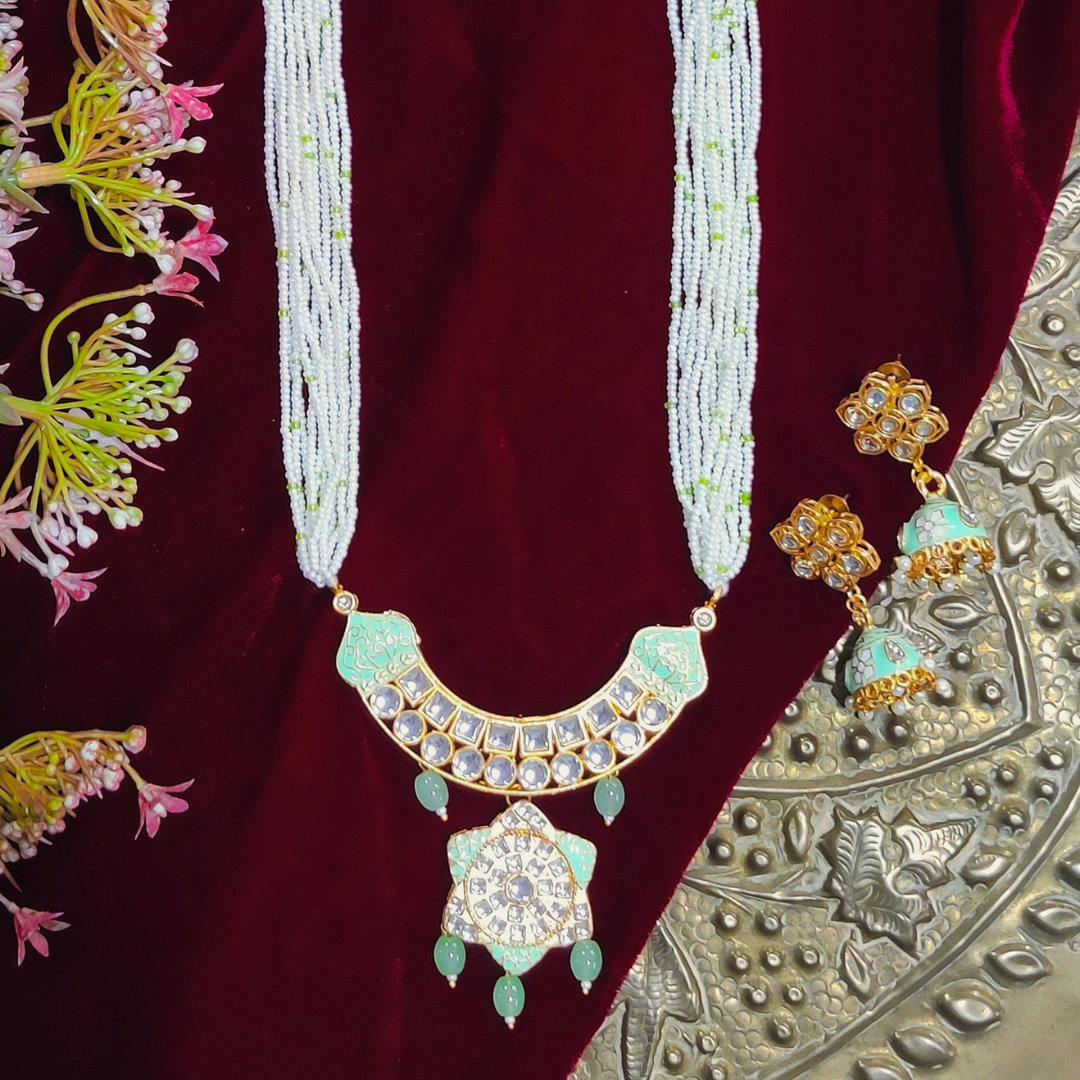 Green Hand Painted Brass Necklace Set