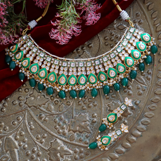 Green Handcrafted Meenakari Brass Necklace Set