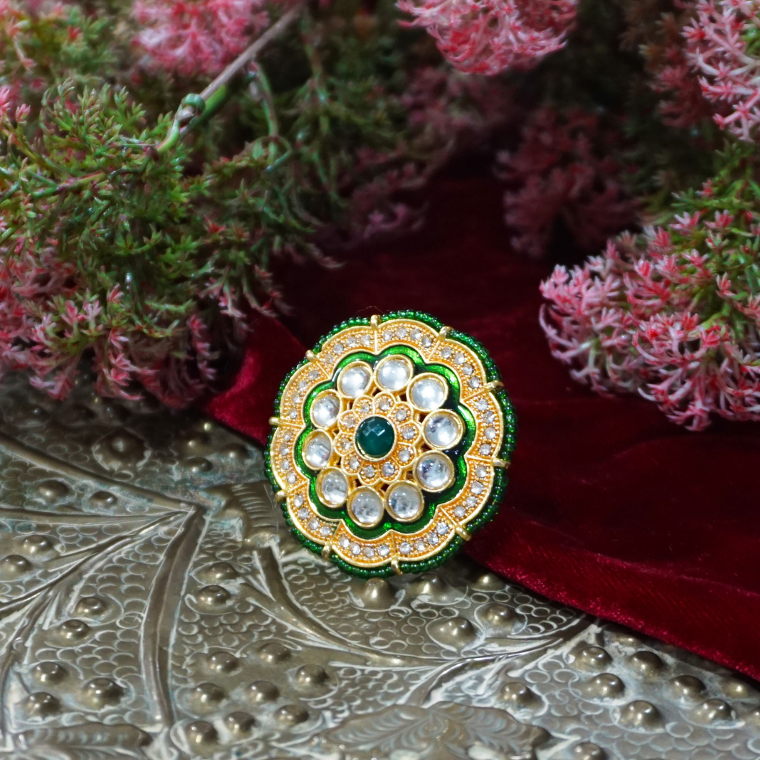 Green Handcrafted Brass Ring