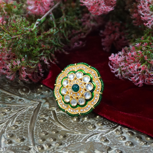 Green Handcrafted Brass Ring