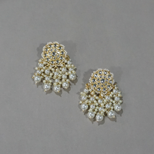 White Handcrafted Kundan Earrings
