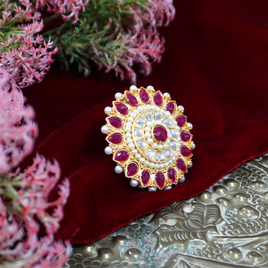 Red Handcrafted Brass Ring