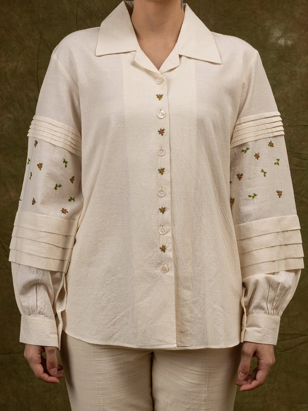 Off White Embroidered Khadi Cotton shirt