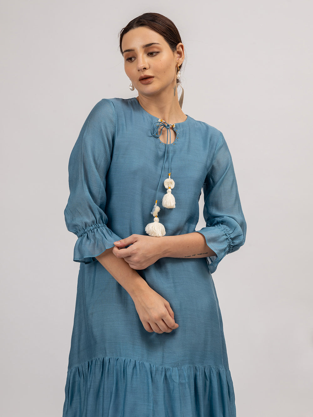 Teal Blue Maheshwari silk Dress