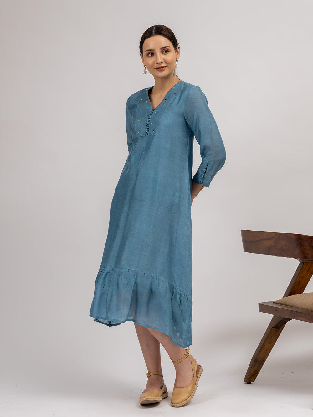 Teal Blue Maheshwari silk Kurta