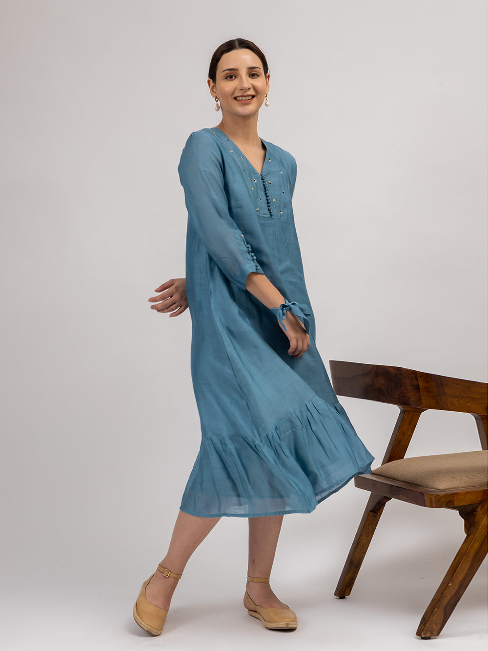 Teal Blue Maheshwari silk Kurta