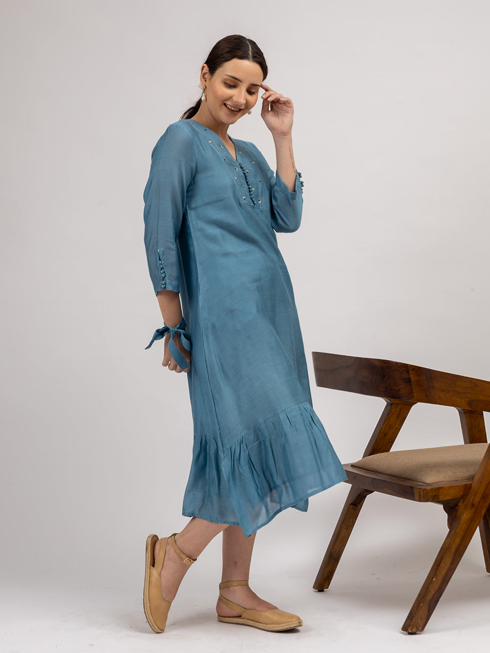 Teal Blue Maheshwari silk Kurta