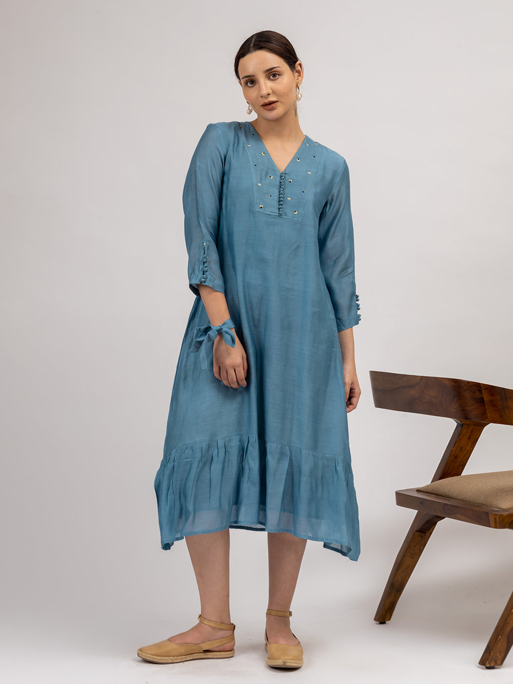 Teal Blue Maheshwari silk Kurta