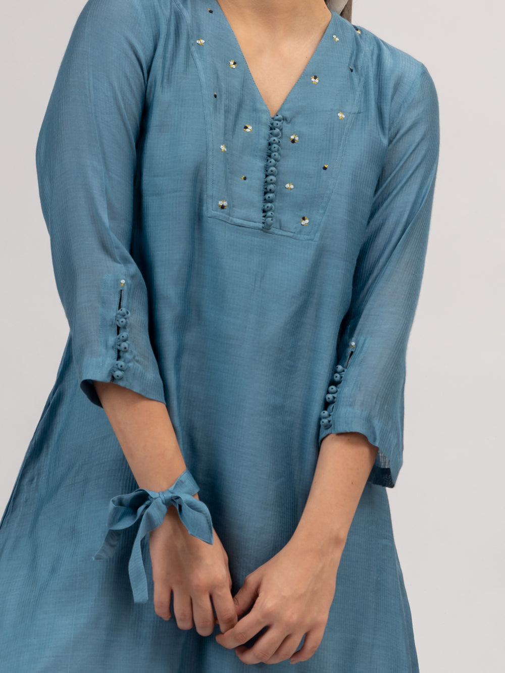 Teal Blue Maheshwari silk Kurta