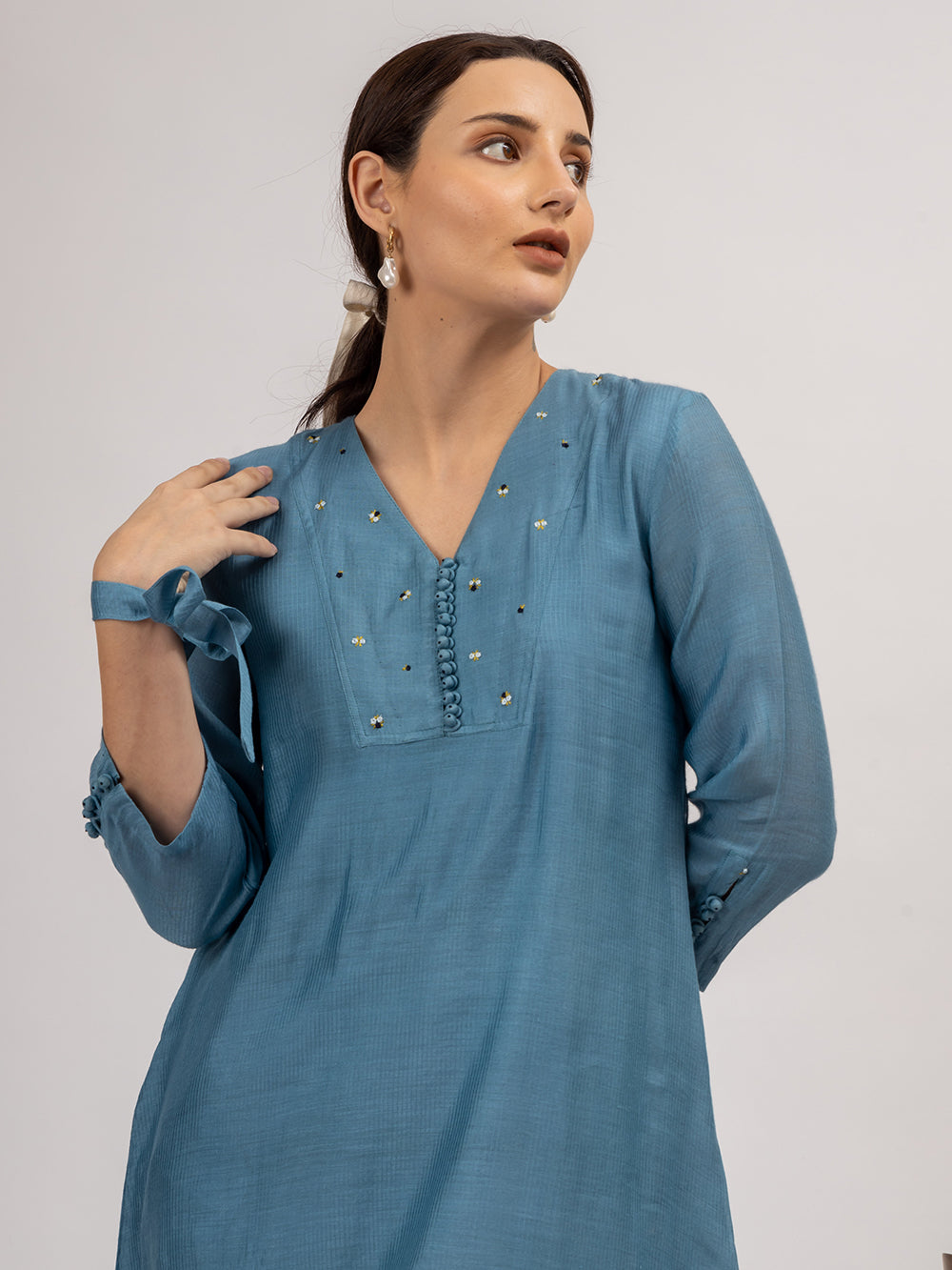 Teal Blue Maheshwari silk Kurta