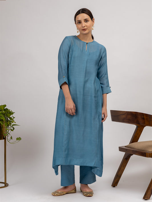 Teal Blue Maheshwari Silk Kurta