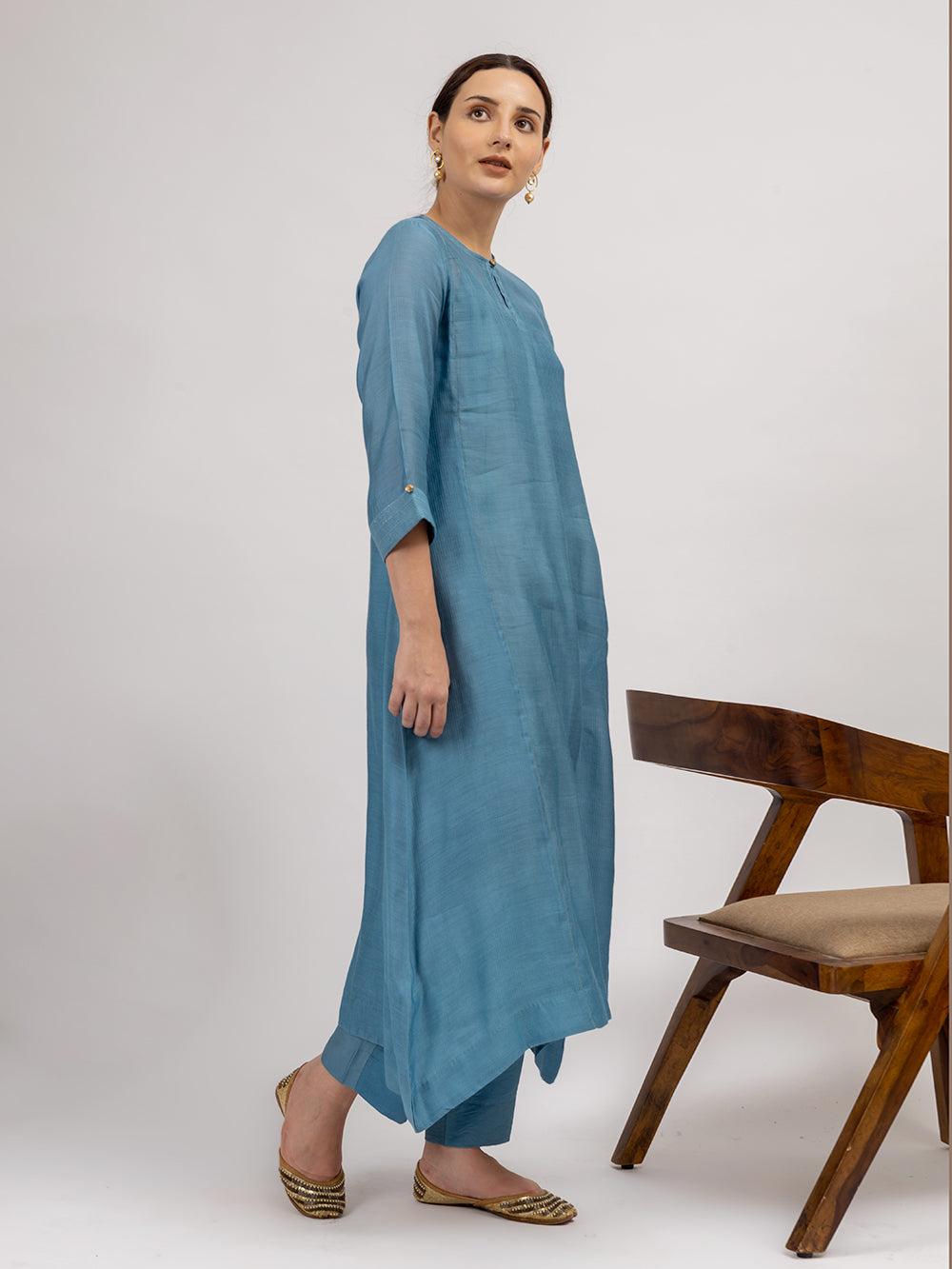 Teal Blue Maheshwari Silk Kurta