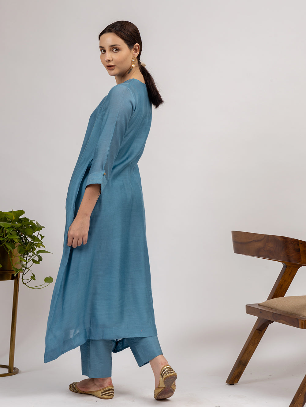 Teal Blue Maheshwari Silk Kurta