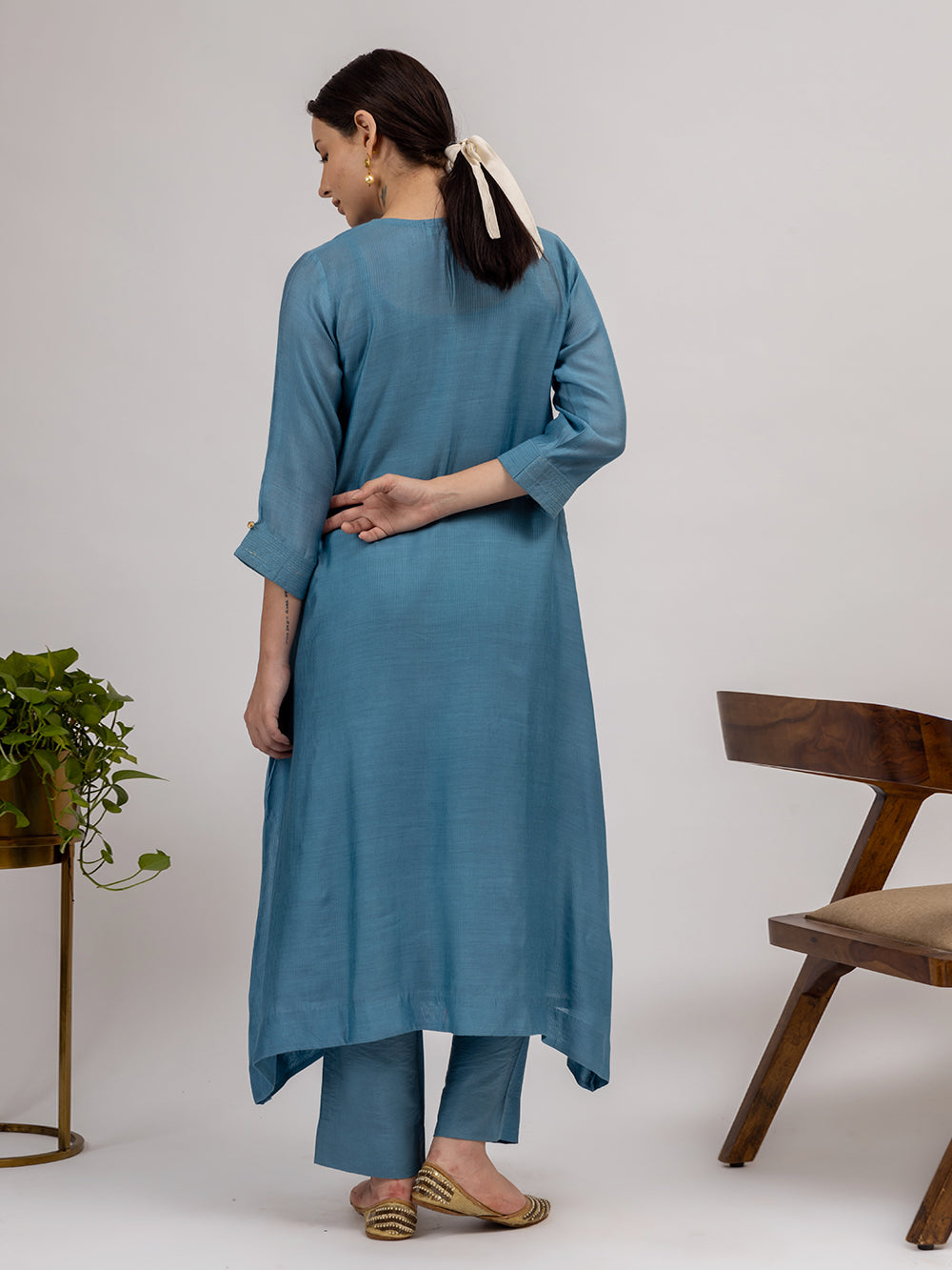 Teal Blue Maheshwari Silk Kurta