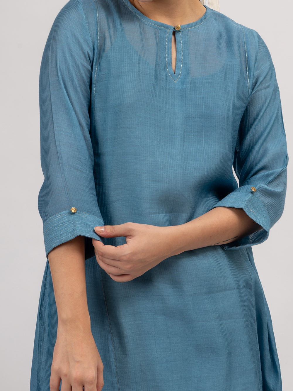 Teal Blue Maheshwari Silk Kurta