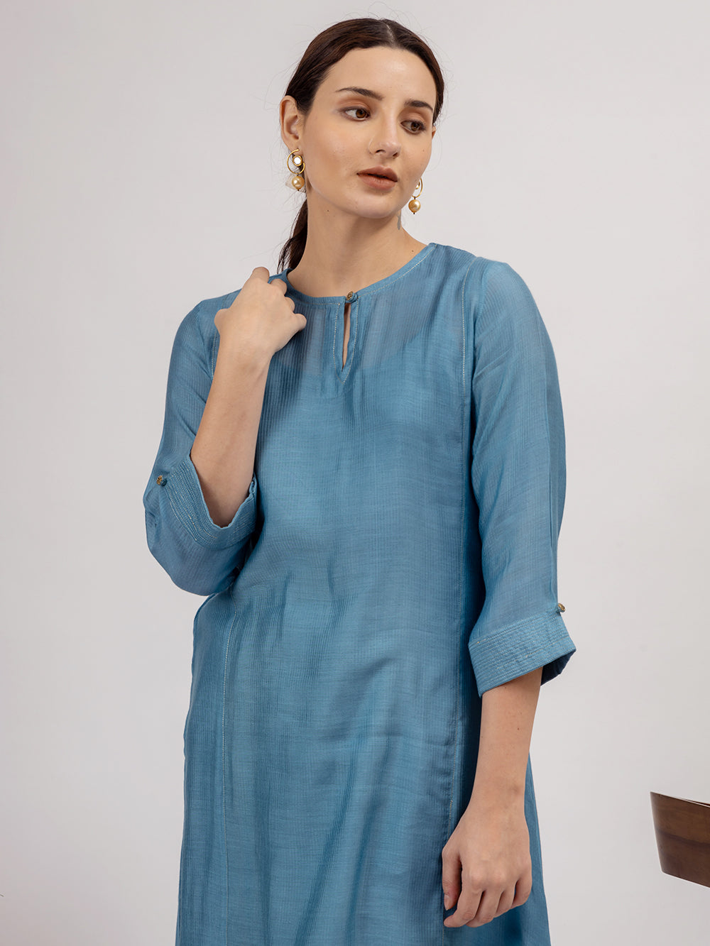 Teal Blue Maheshwari Silk Kurta