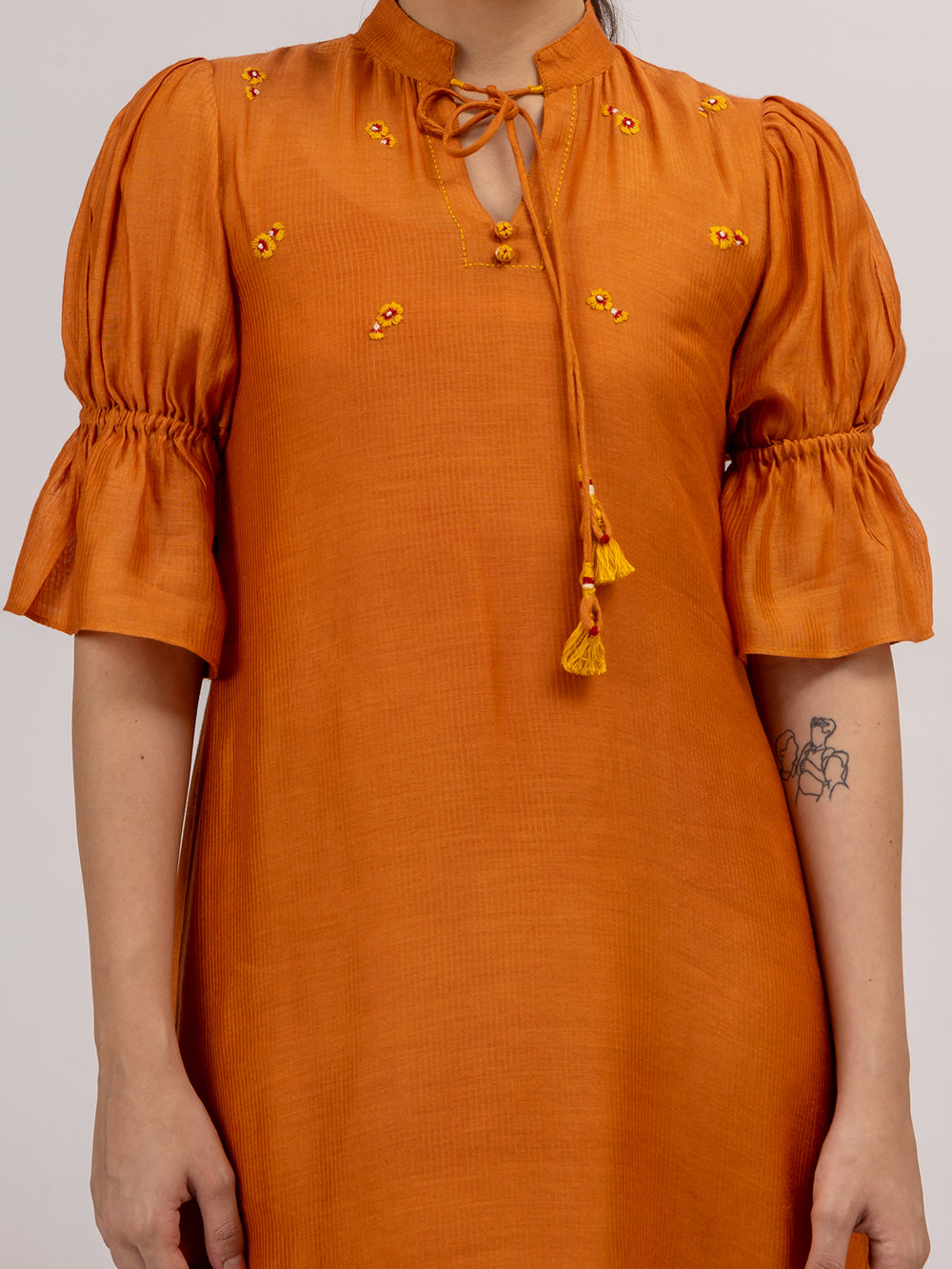 Rust Orange Embroidered Maheshwari silk Kurta