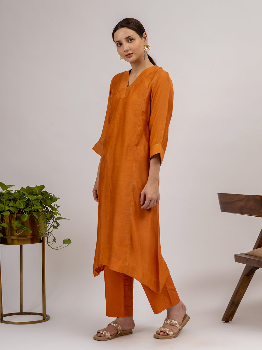 Rust Maheshwari Silk Kurta