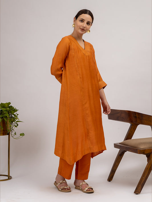 Rust Maheshwari Silk Kurta