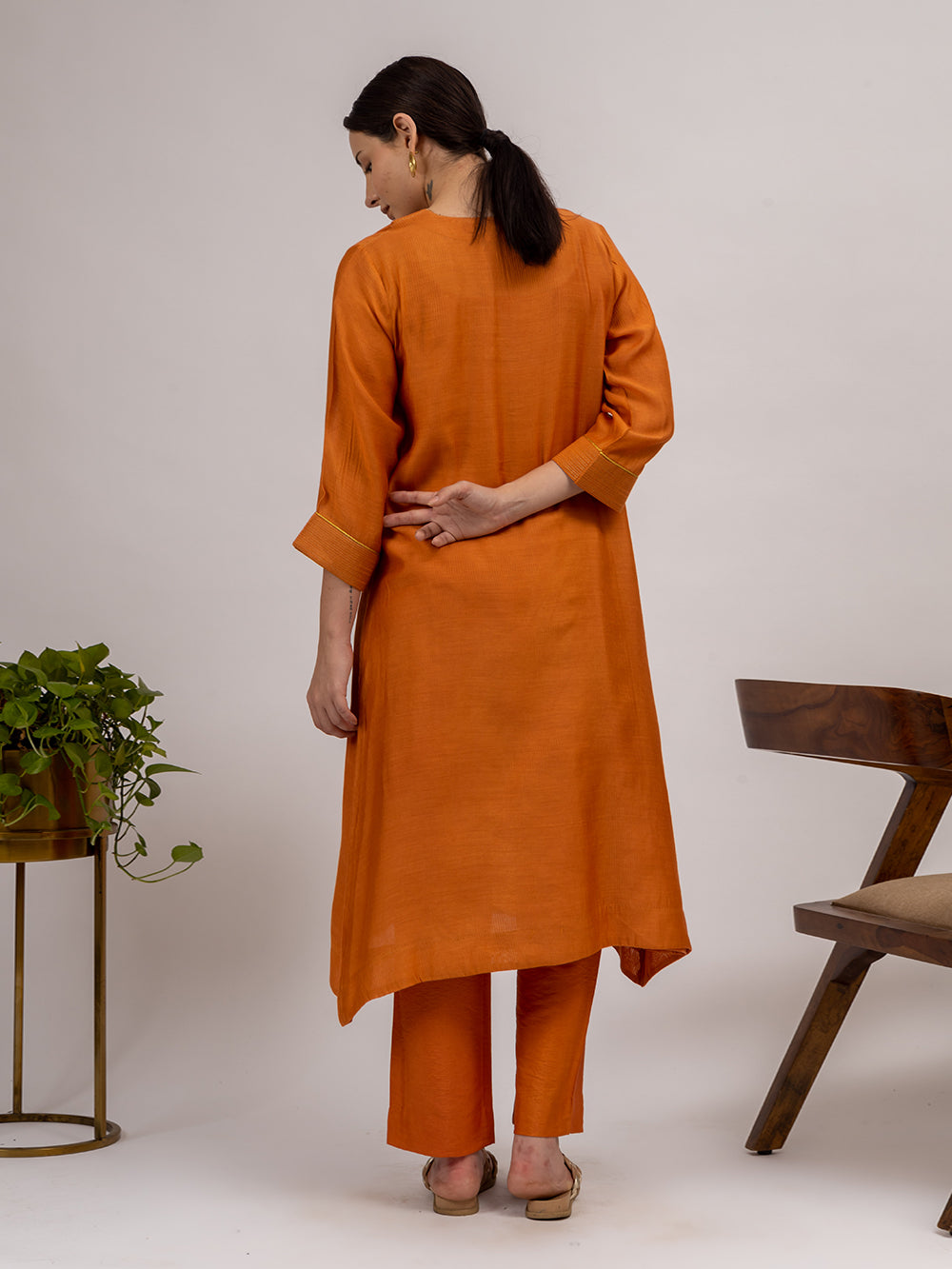 Rust Maheshwari Silk Kurta