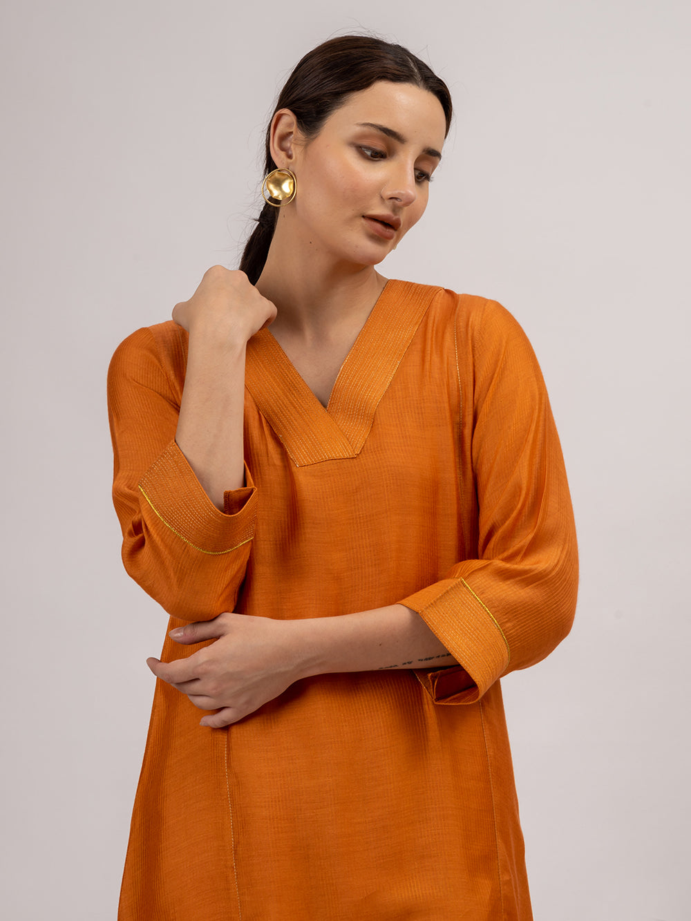 Rust Maheshwari Silk Kurta