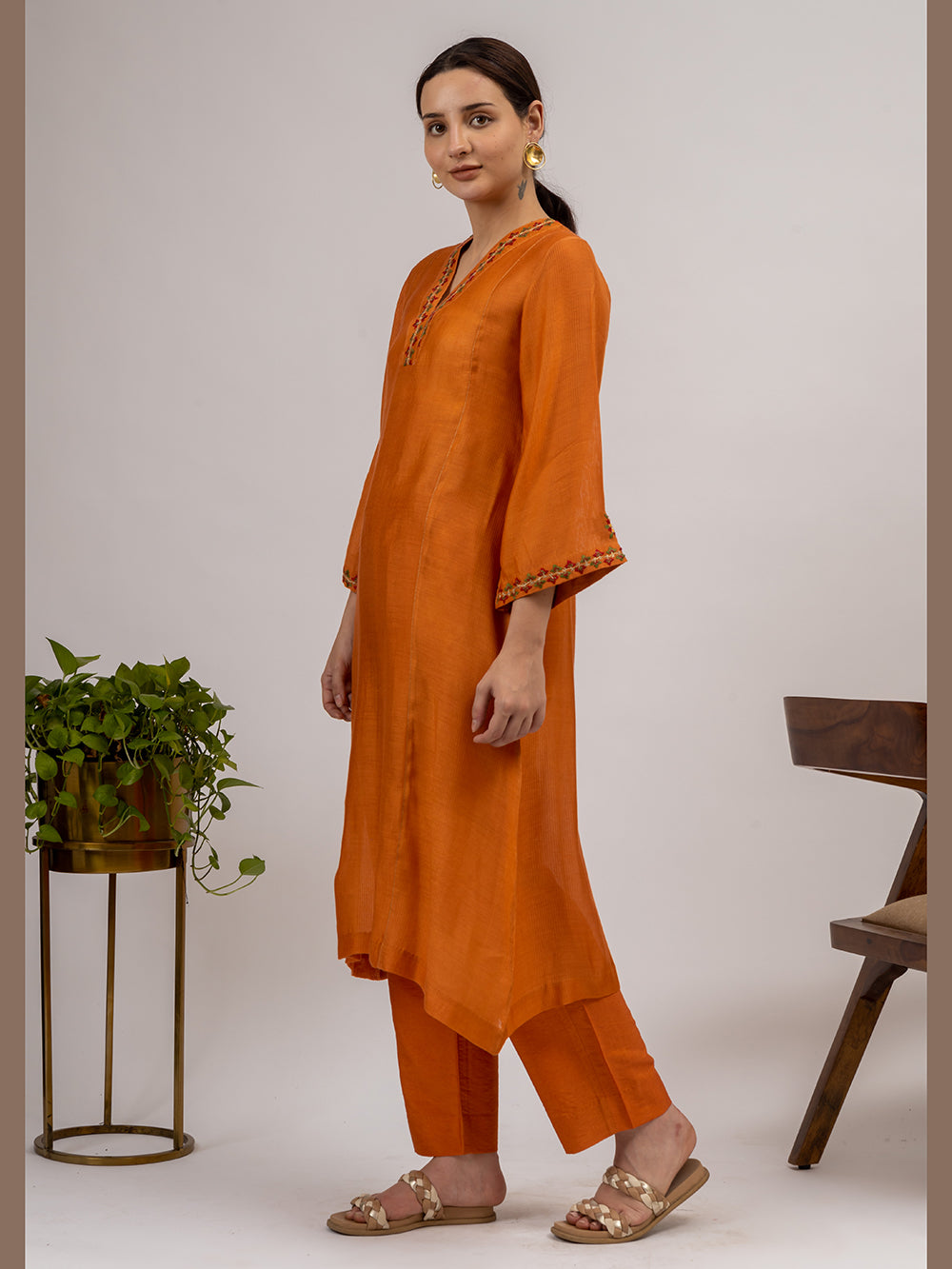 Rust Maheshwari silk Kurta