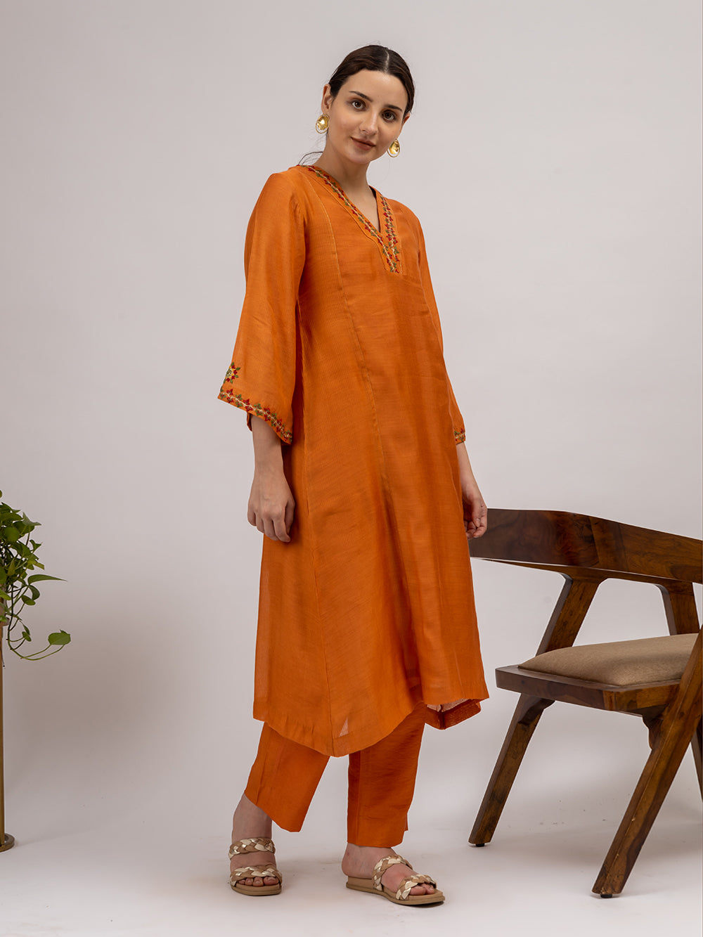 Rust Maheshwari silk Kurta