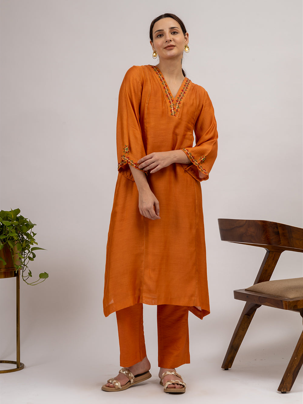 Rust Maheshwari silk Kurta