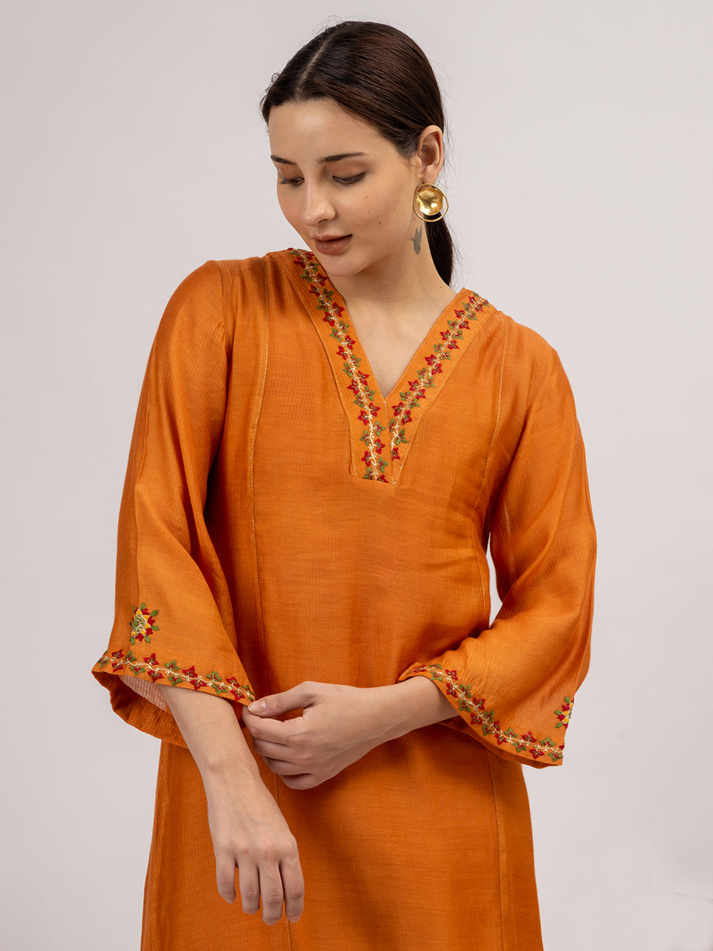 Rust Maheshwari silk Kurta