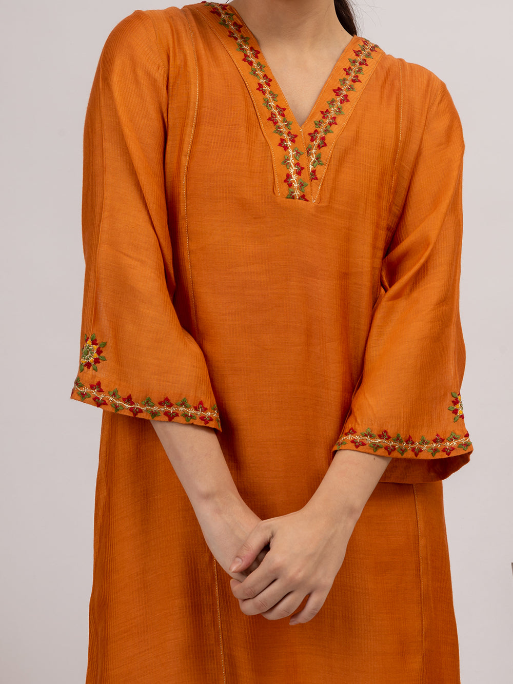 Rust Maheshwari silk Kurta