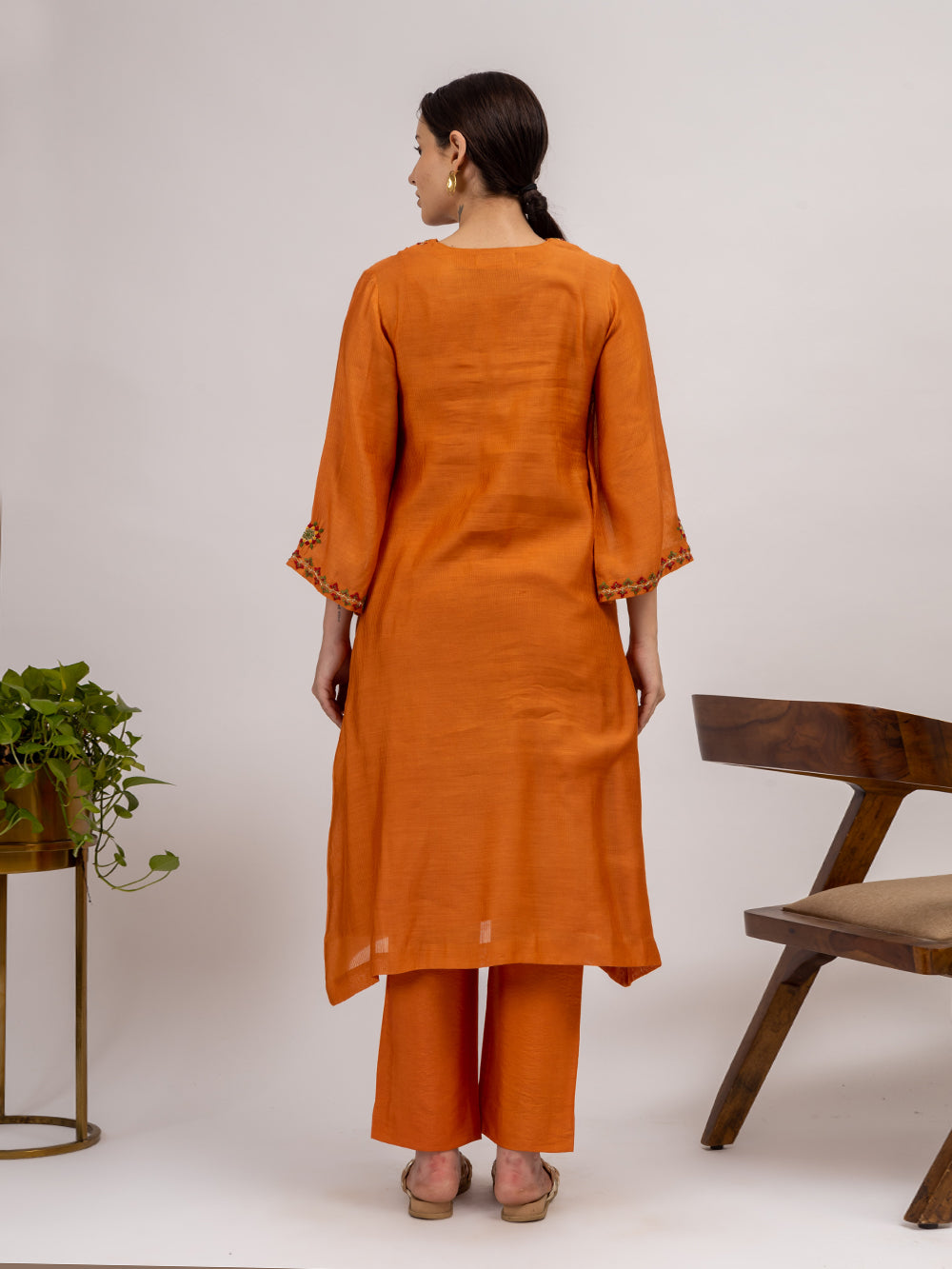 Rust Maheshwari silk Kurta