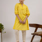 Yellow Cotton Dobby Hand Embroidered Kurta