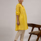 Yellow Cotton Dobby Hand Embroidered Kurta