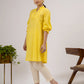 Yellow Cotton Dobby Hand Embroidered Kurta