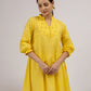 Yellow Cotton Dobby Hand Embroidered Kurta