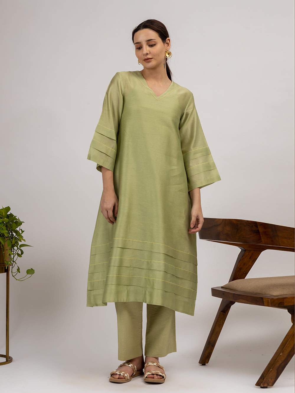 Green Chanderi Kurta