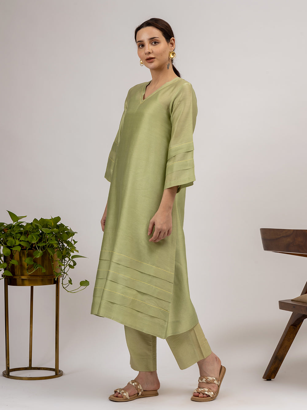 Green Chanderi Kurta