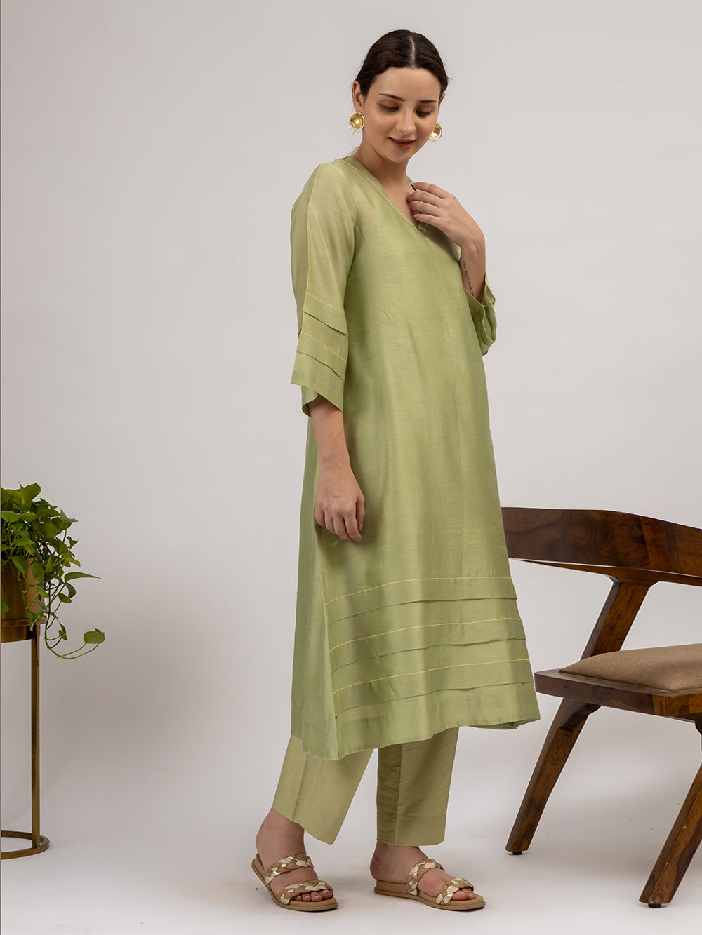 Green Chanderi Kurta