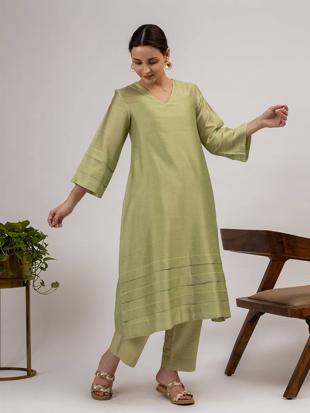 Green Chanderi Kurta